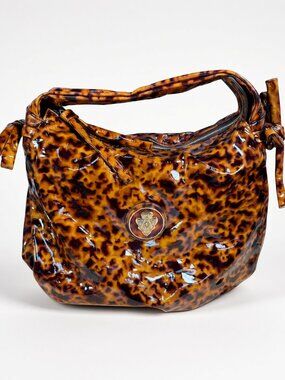 Gucci Hysteria Tortoise Shell Patent Leather Hobo Bag Brown Dust Cover SRP $1595
